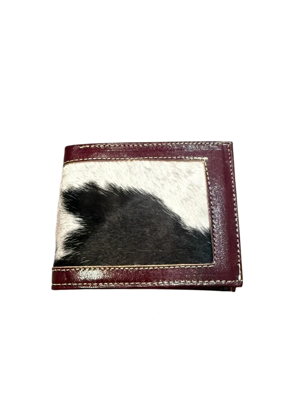 Men's Leather Bifold Wallet with Black & White Haircalf Accent